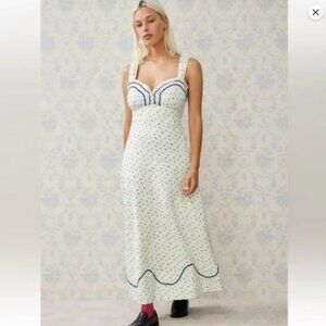 Free People Ivory Combo Sweet Hearts Midi Dress Size S 100% Cotton